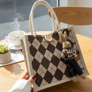 โค๏ธAdorable Cute Linen Small Tote Bag w/ Bunny Charm ๐